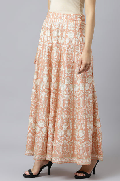 Peach Printed Kalidar Skirt