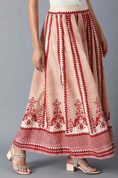 Red and Ecru Anarkali Skirt