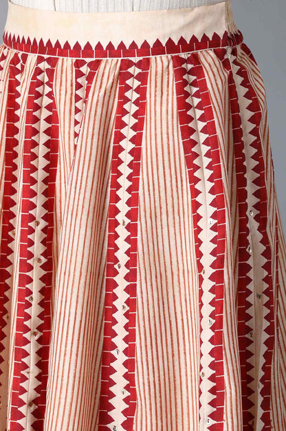 Red and Ecru Anarkali Skirt