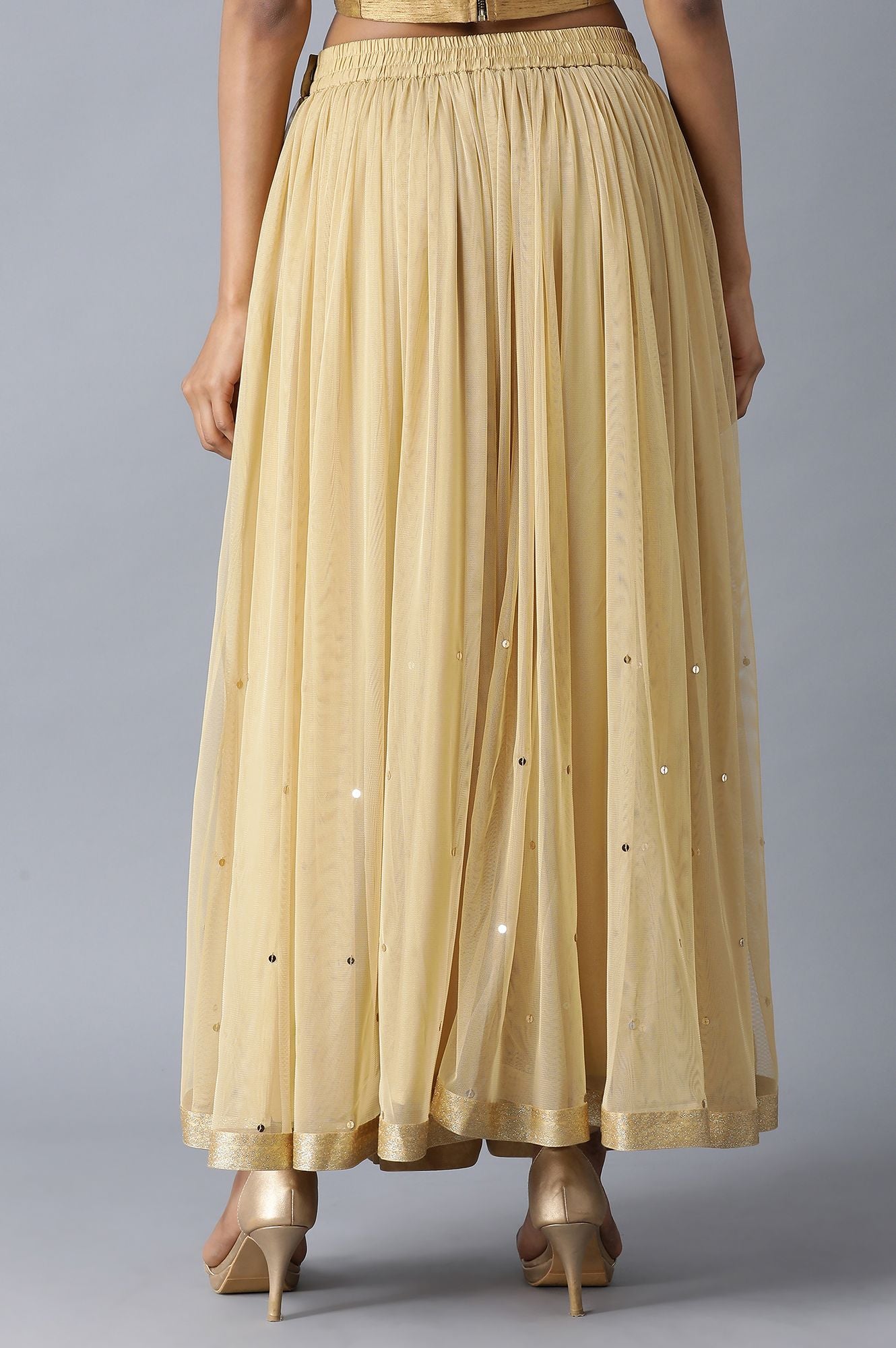 Gold Gathered Sequin Sheer Skirt