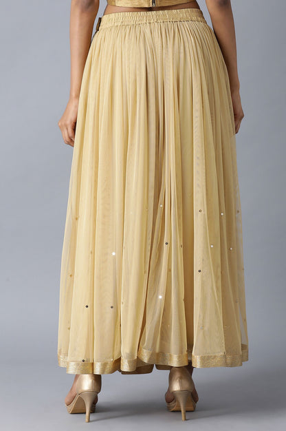 Gold Gathered Sequin Sheer Skirt