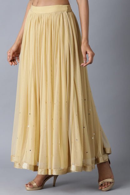 Gold Gathered Sequin Sheer Skirt