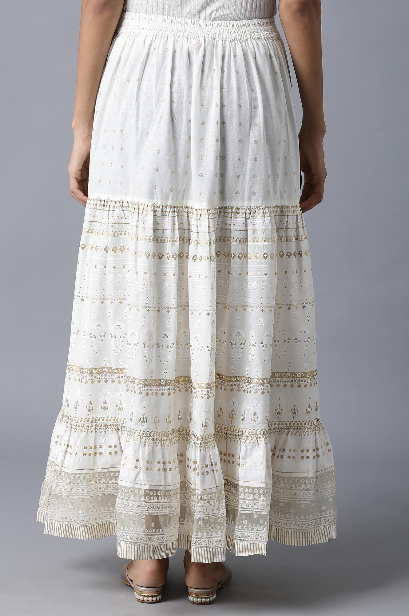 Ecru Printed Gathered Skirt