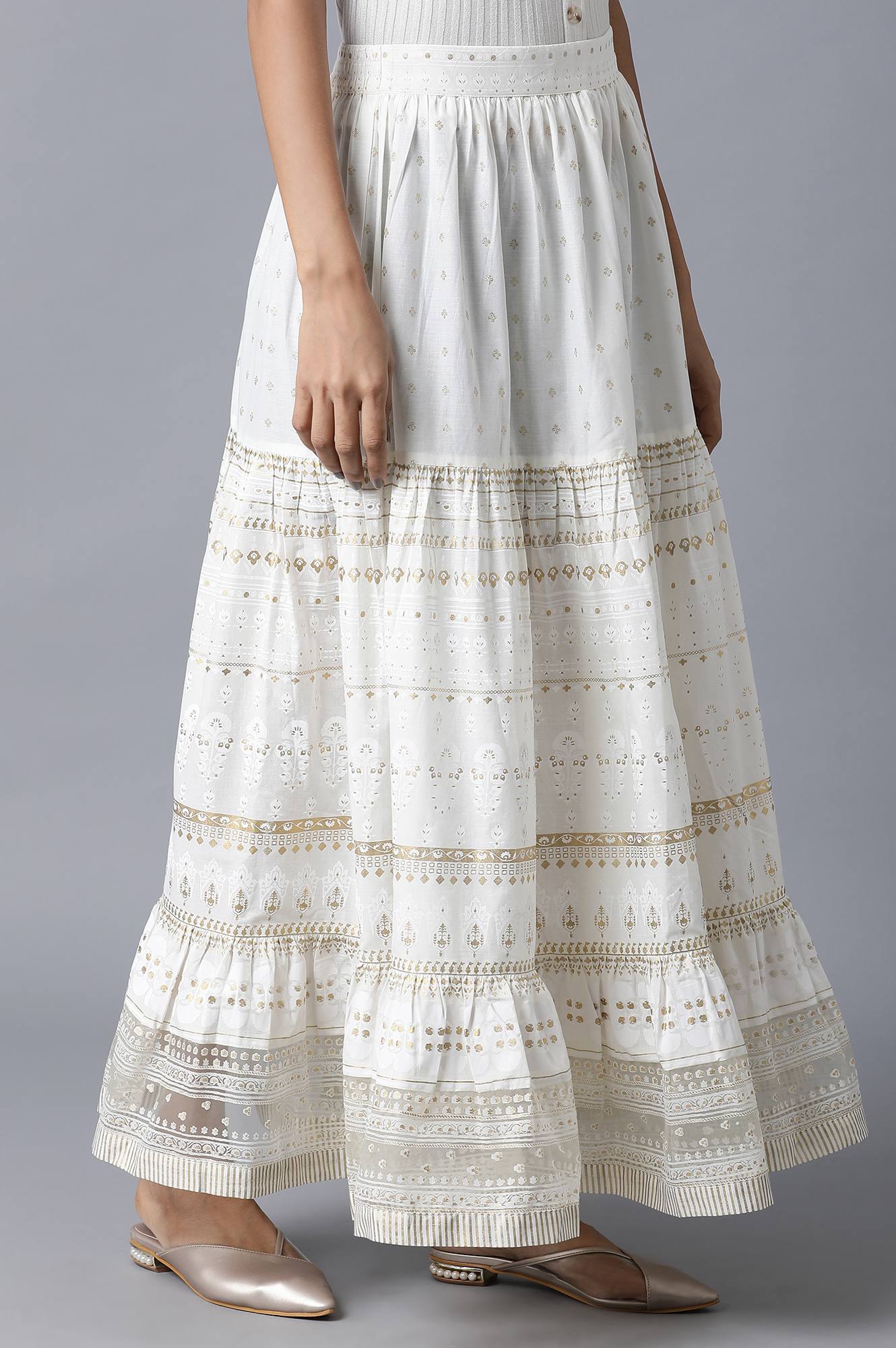 Ecru Printed Gathered Skirt