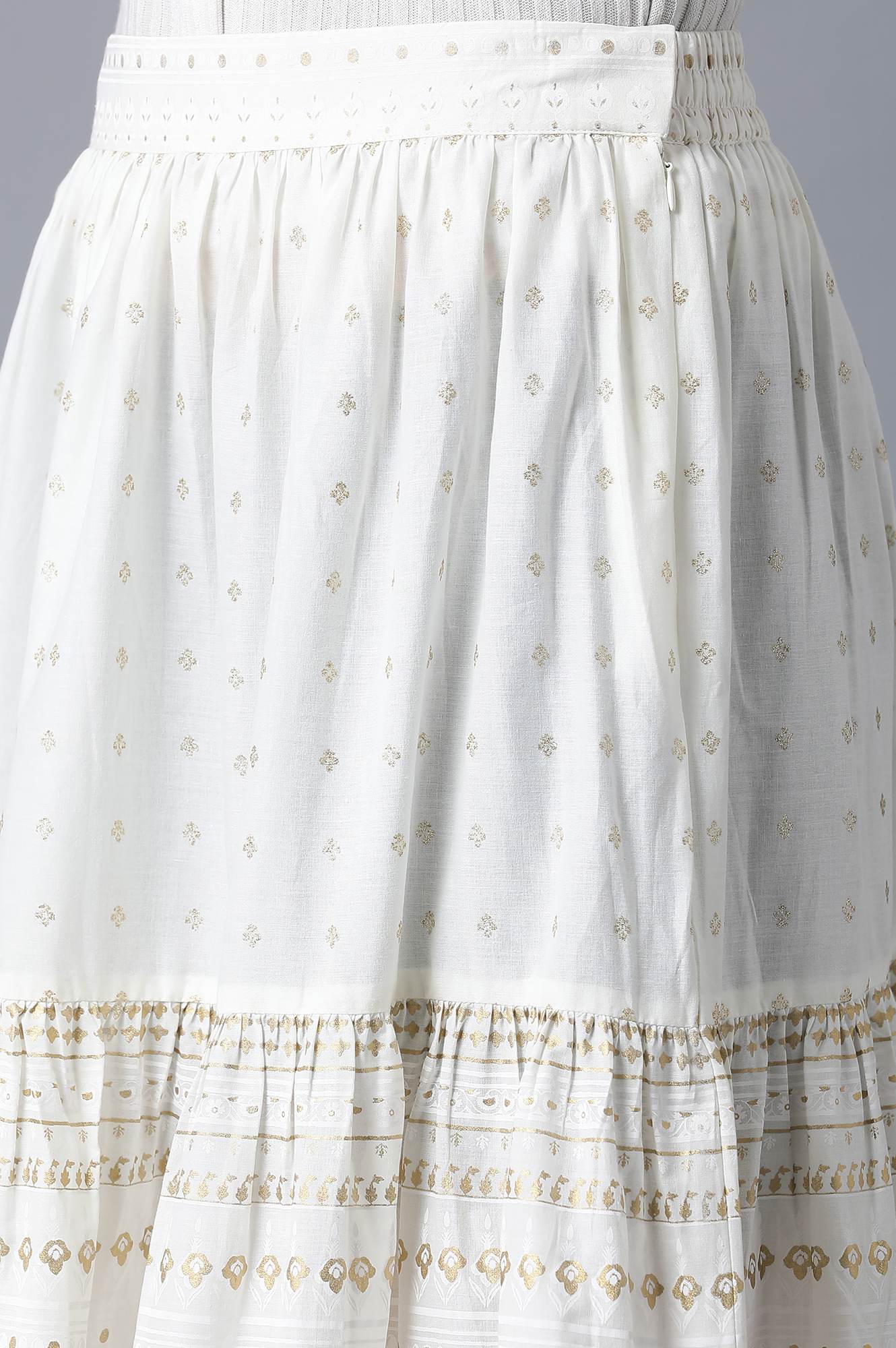 Ecru Printed Gathered Skirt