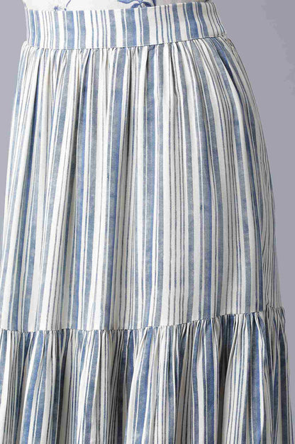 Ecru and Blue Stripe Print Tiered Skirt