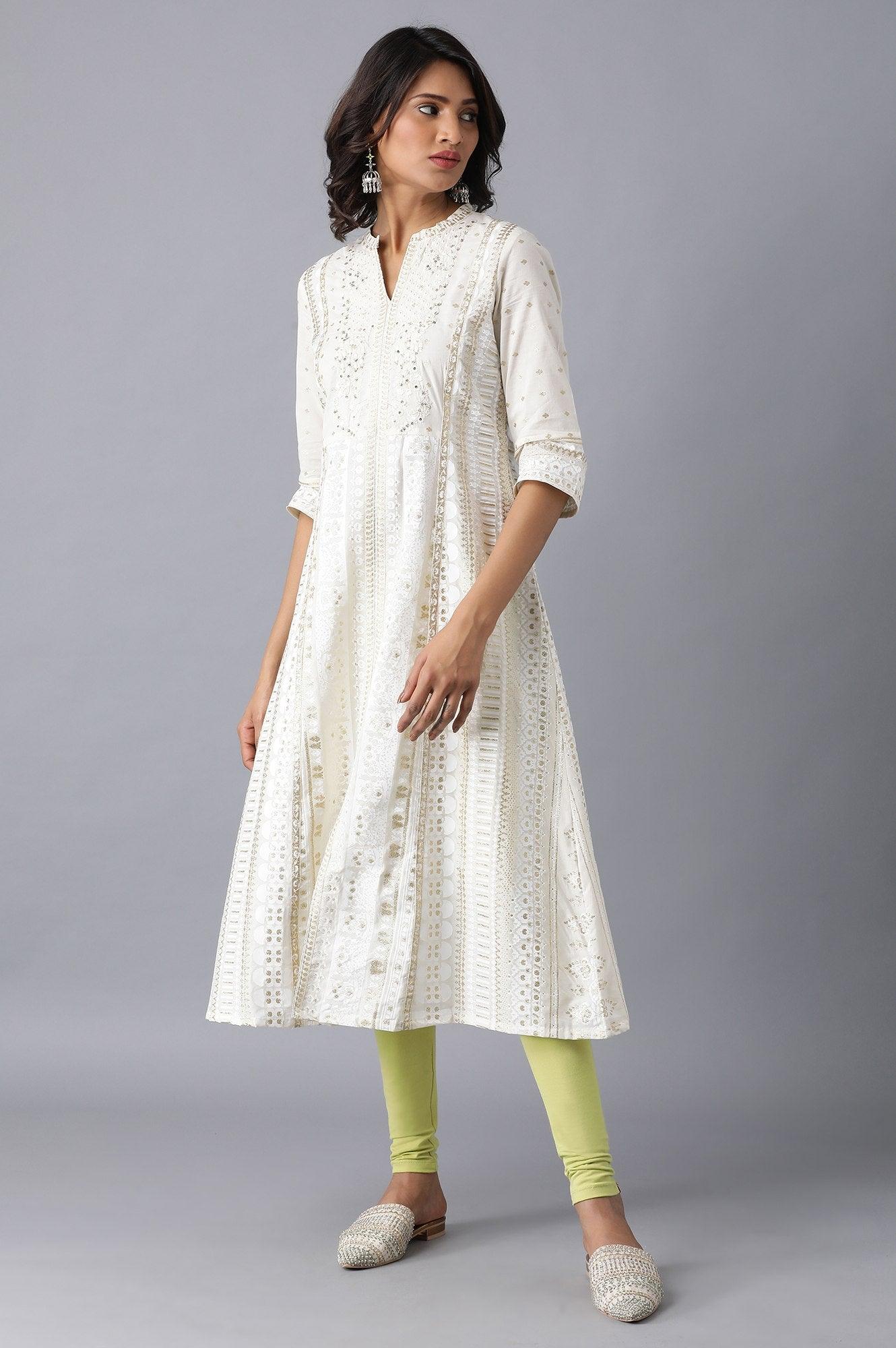 Green Mandarin Neck kurta Set - wforwoman