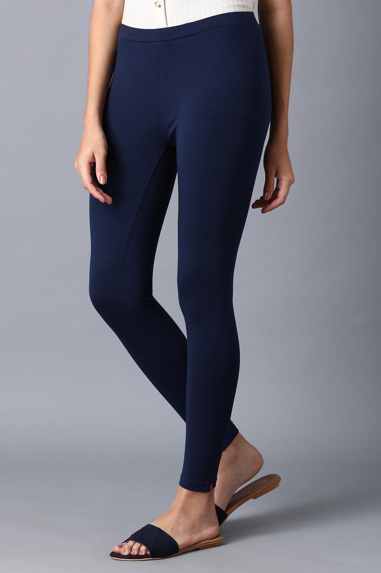 Navy Blue Solid Jersy Tights