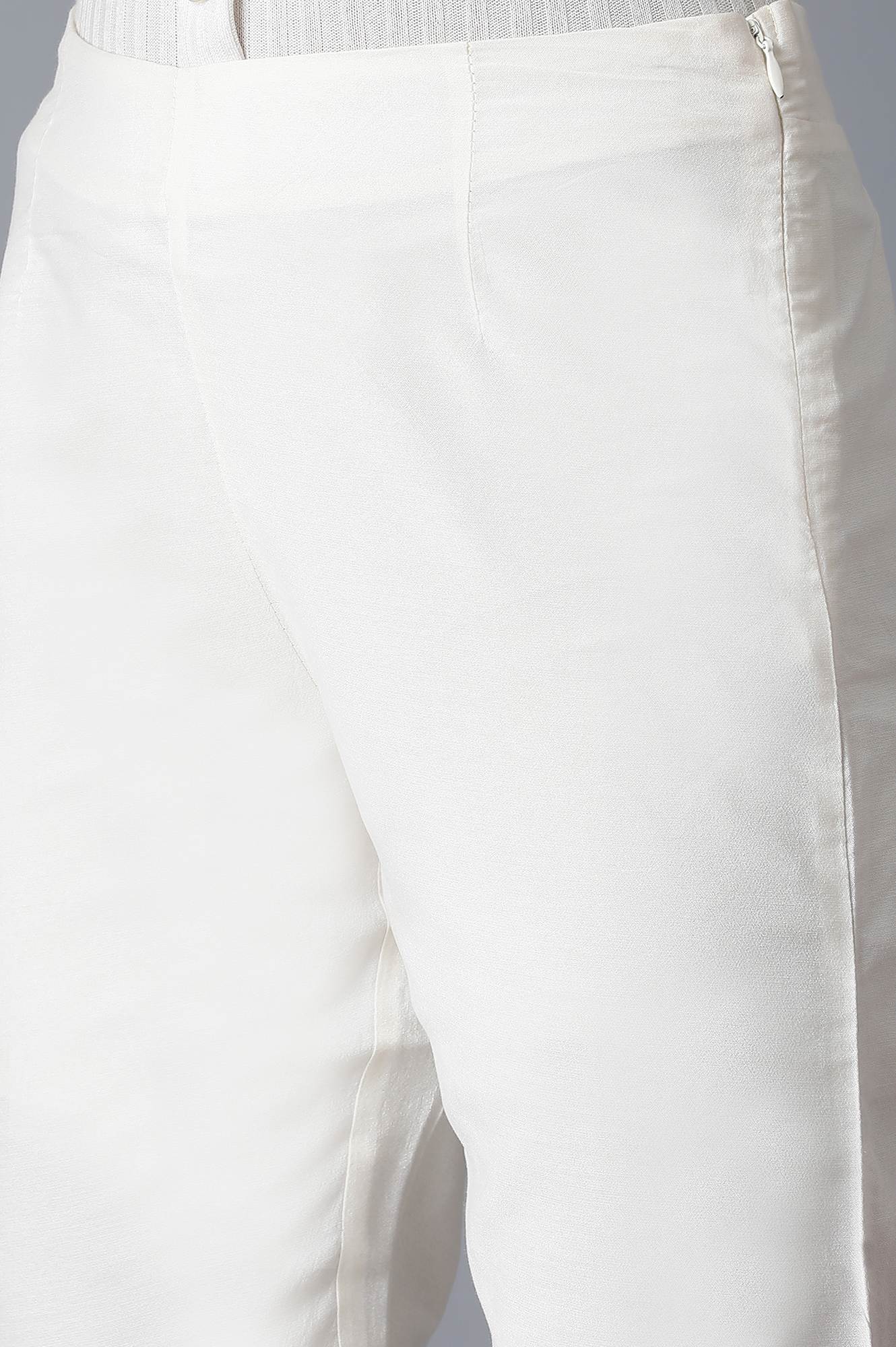 Ecru Solid Slim Pants