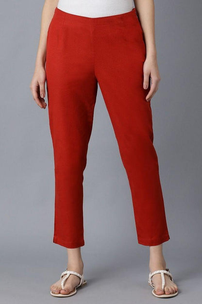 Red Solid Pants - wforwoman