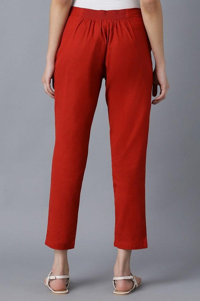 Red Solid Pants - wforwoman