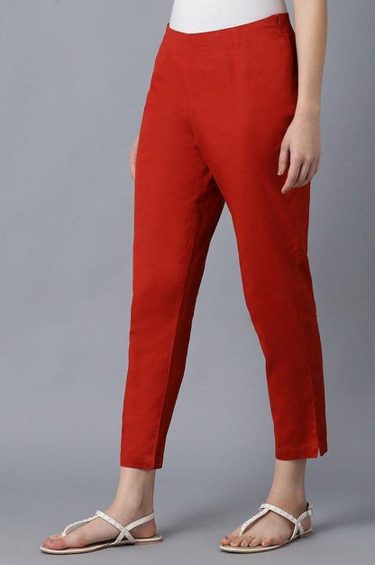 Red Solid Pants - wforwoman