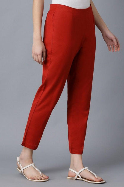 Red Solid Pants - wforwoman