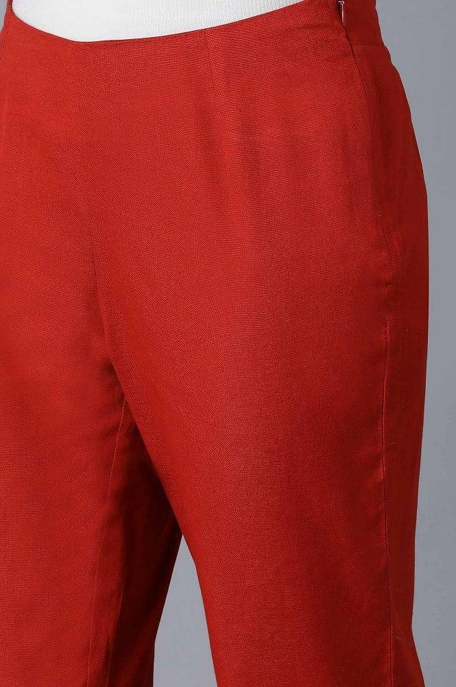 Red Solid Pants - wforwoman