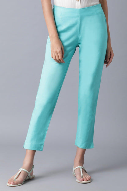 Teal Cotton Slim Pants - wforwoman