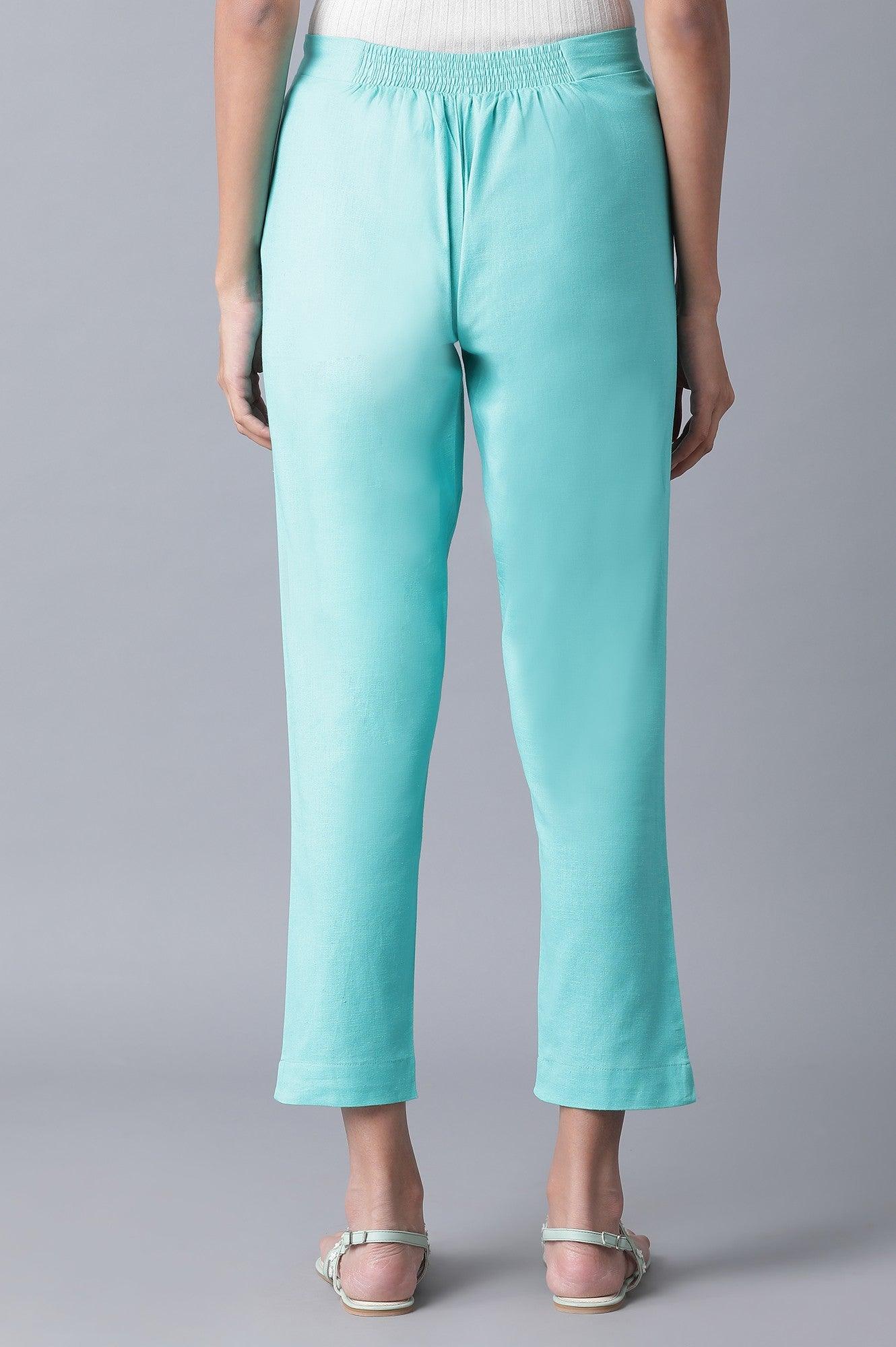 Teal Cotton Slim Pants - wforwoman