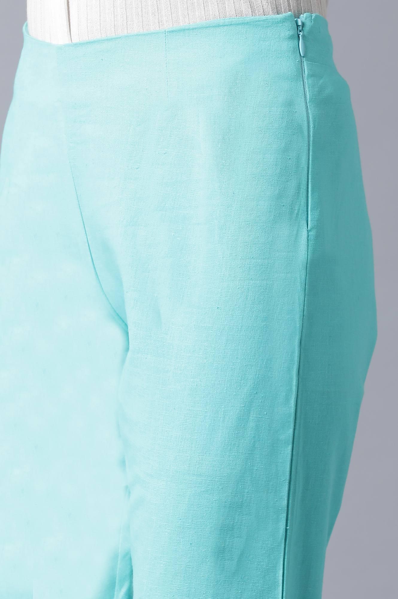 Teal Cotton Slim Pants - wforwoman