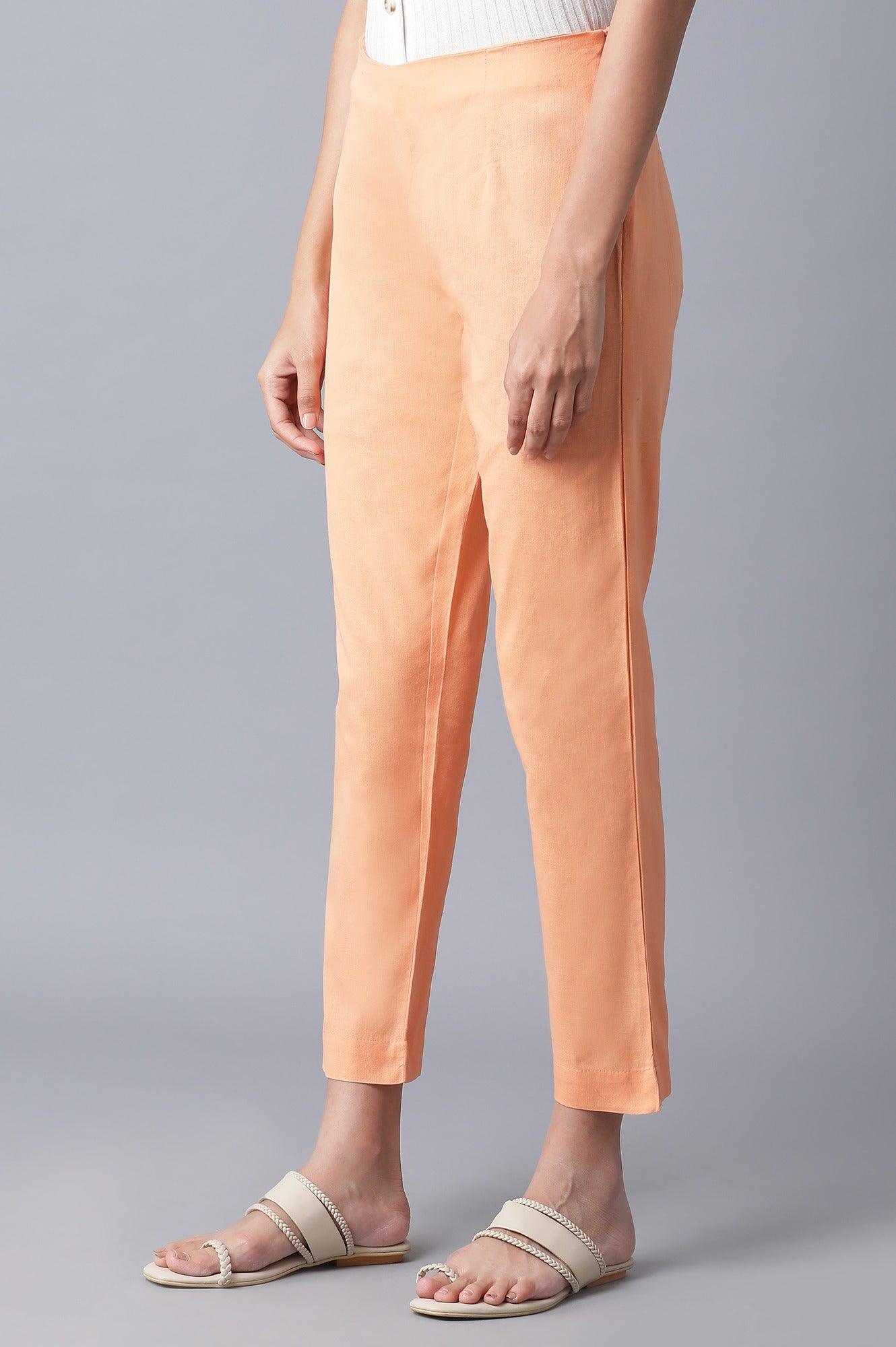 Orange Solid Slim Pants - wforwoman