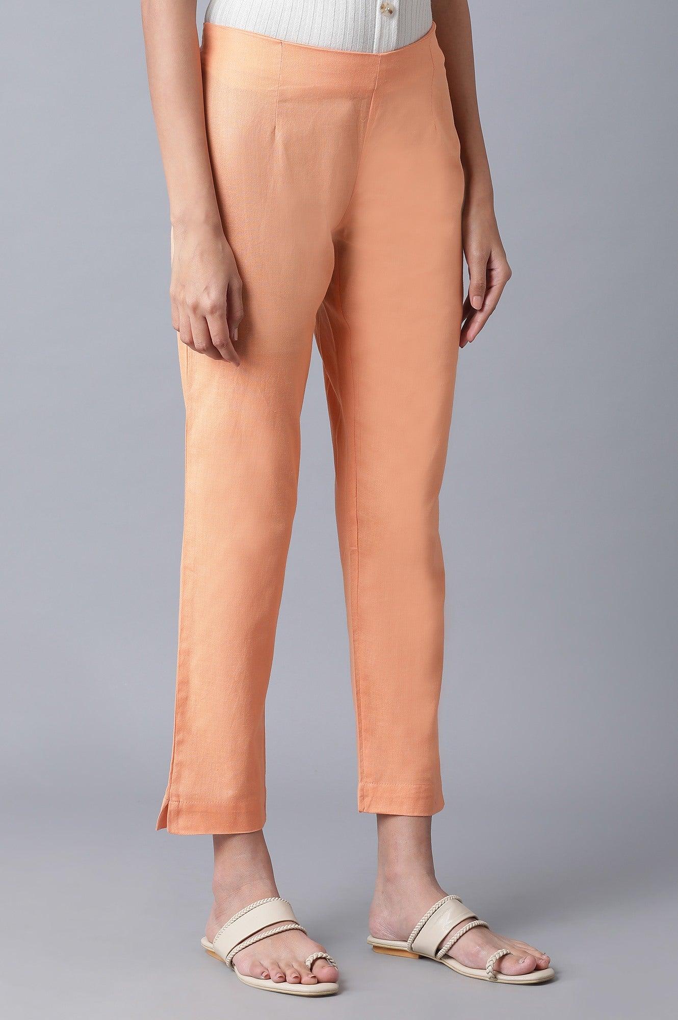 Orange Solid Slim Pants - wforwoman