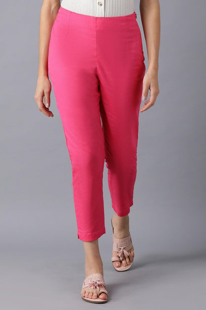 Fuchsia Pink Solid Slim Pants - wforwoman