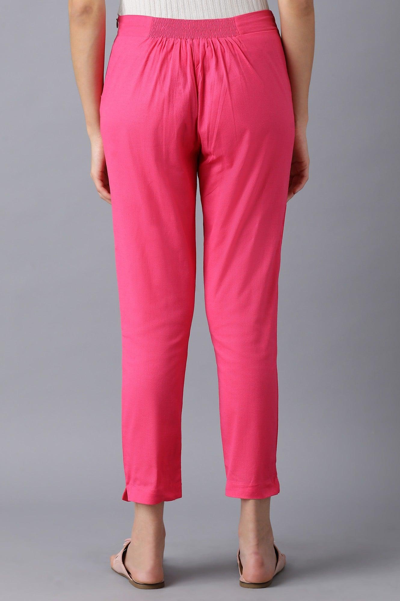 Fuchsia Pink Solid Slim Pants - wforwoman