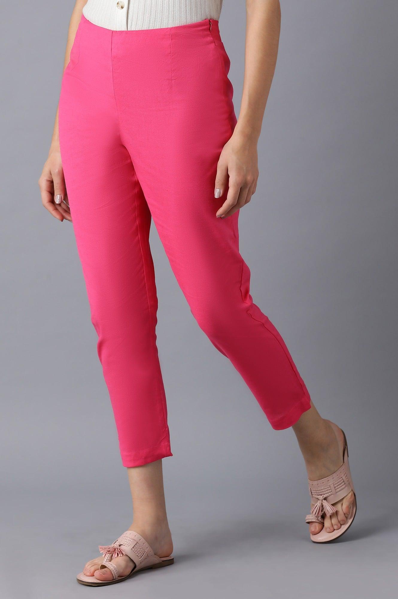 Fuchsia Pink Solid Slim Pants - wforwoman