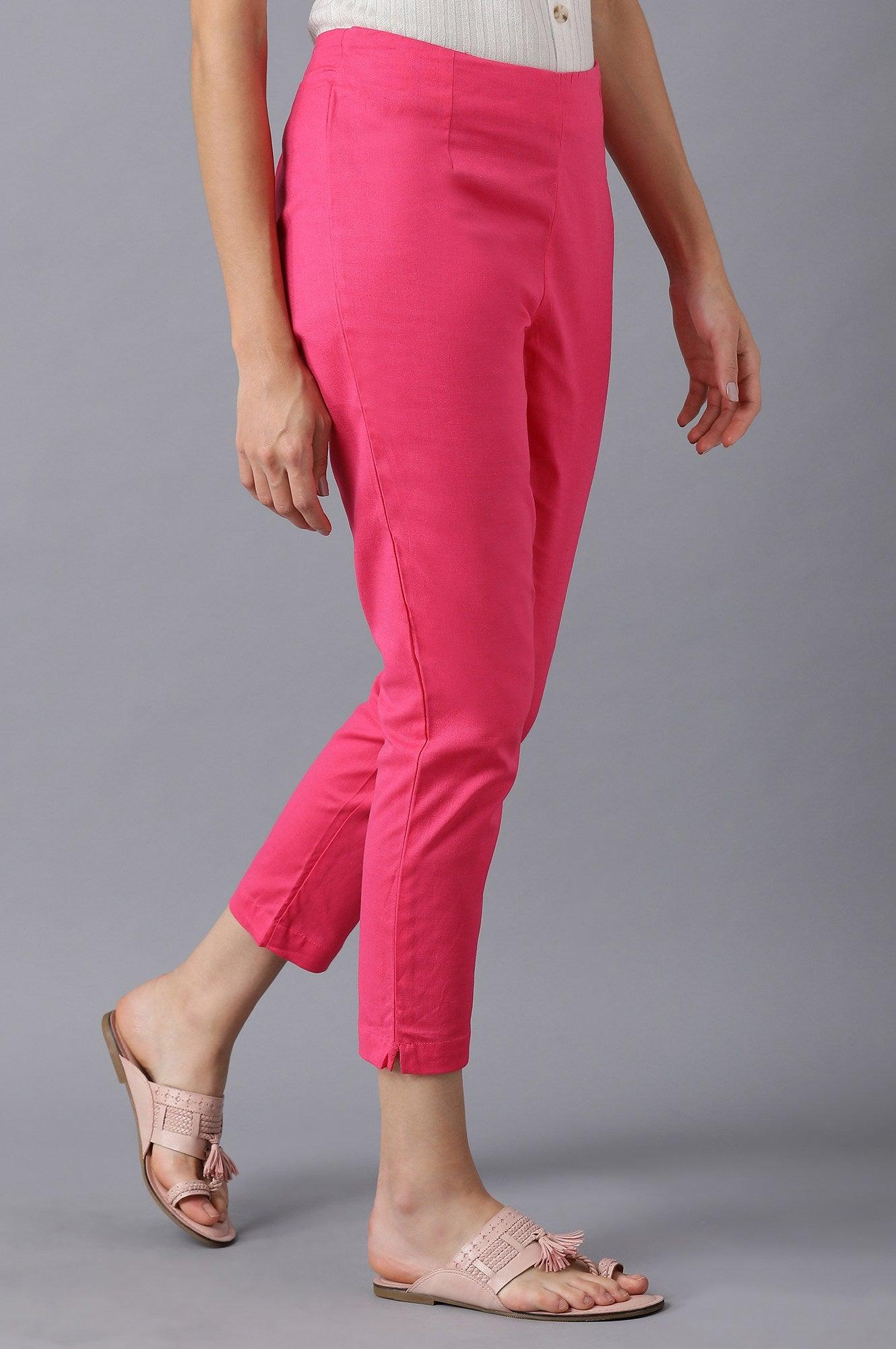 Fuchsia Pink Solid Slim Pants - wforwoman