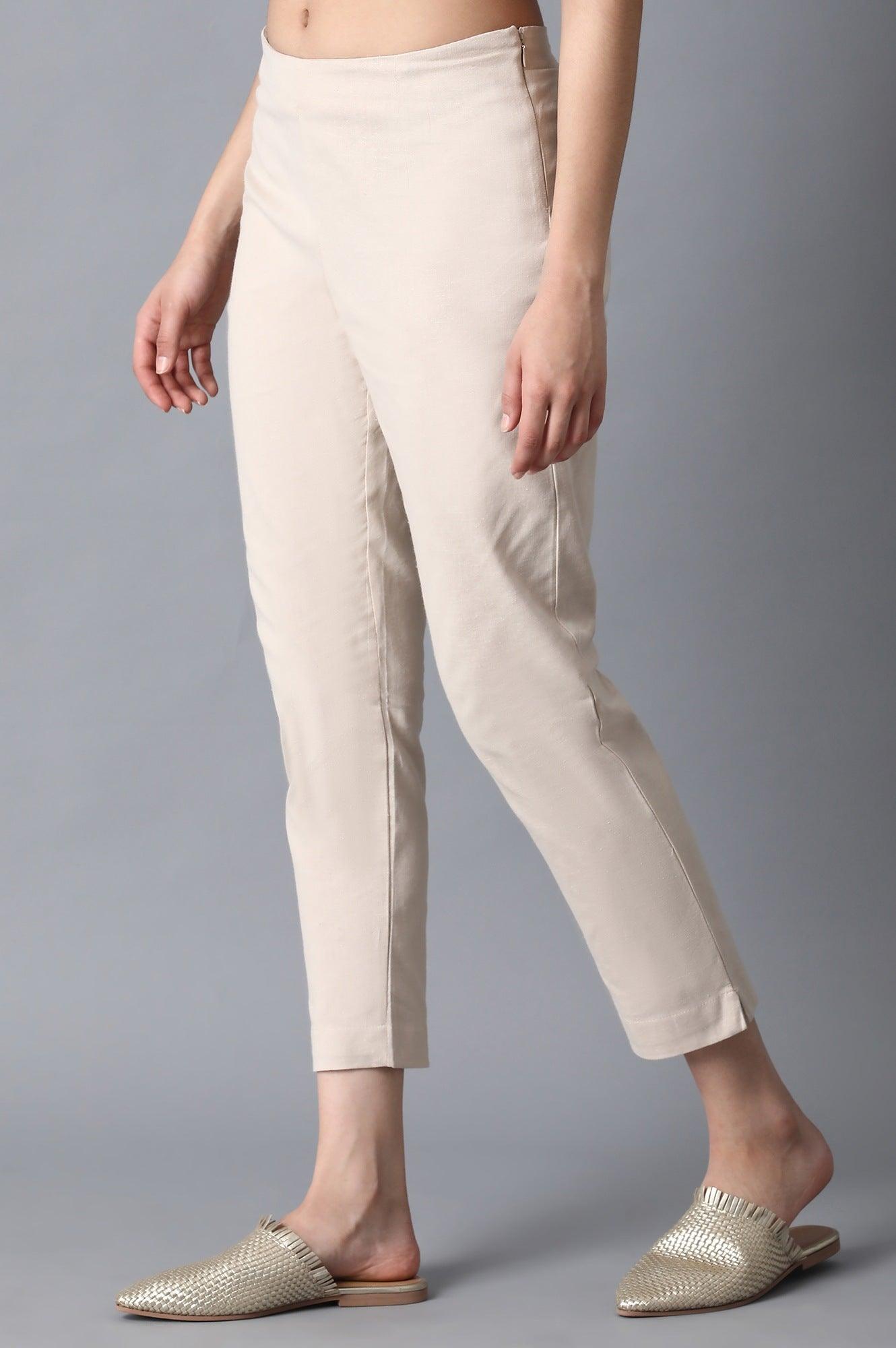 Beige Classic Slim Pants - wforwoman