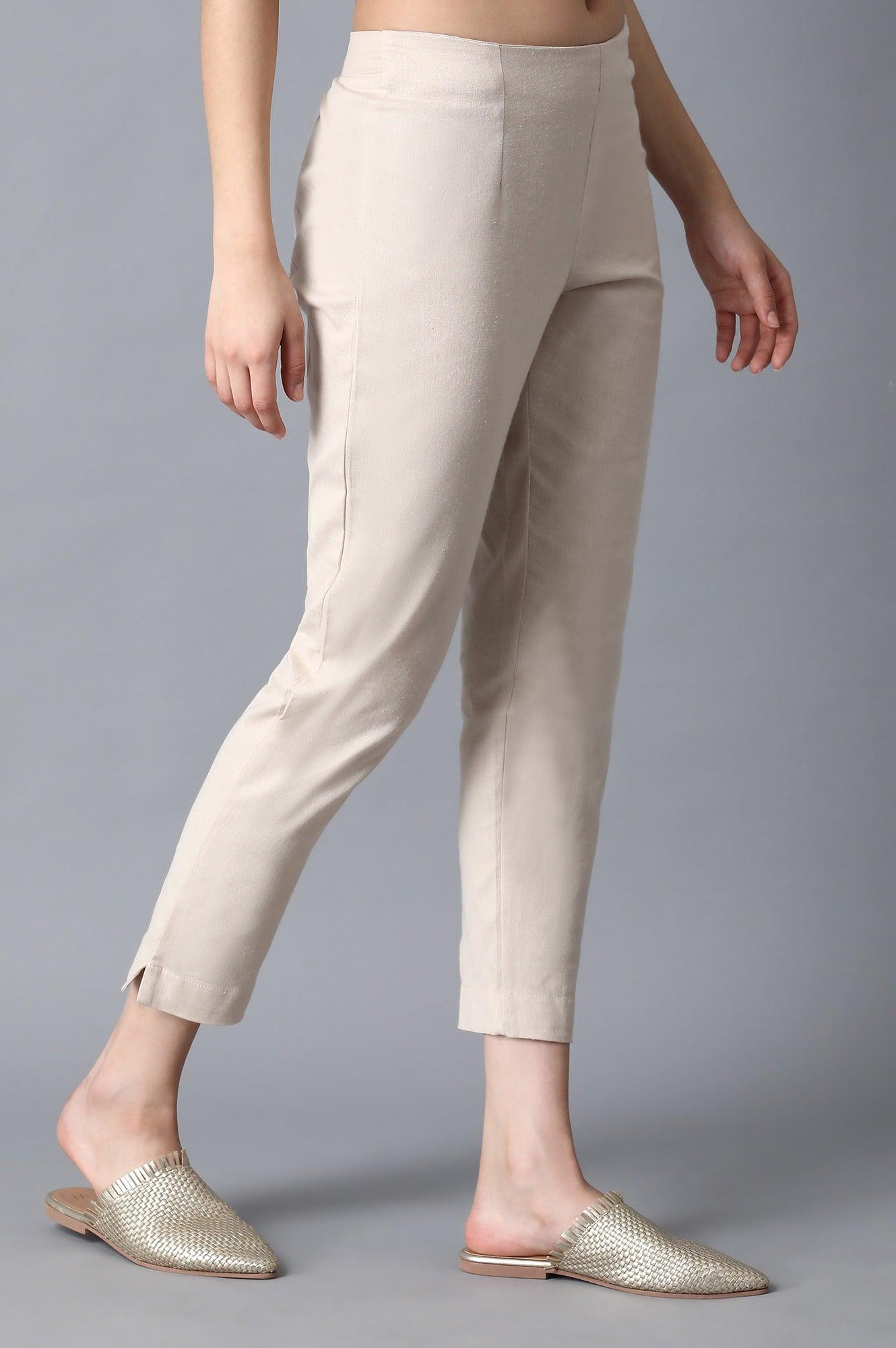 Beige Classic Slim Pants - wforwoman