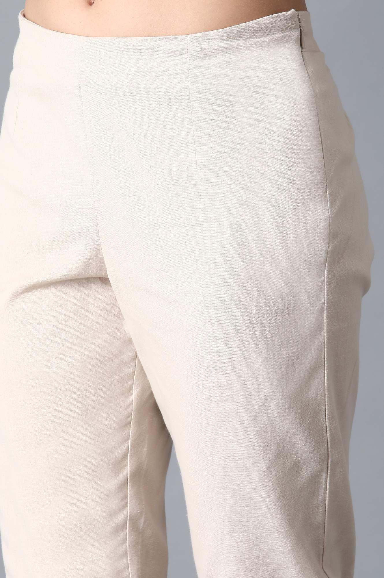 Beige Classic Slim Pants - wforwoman