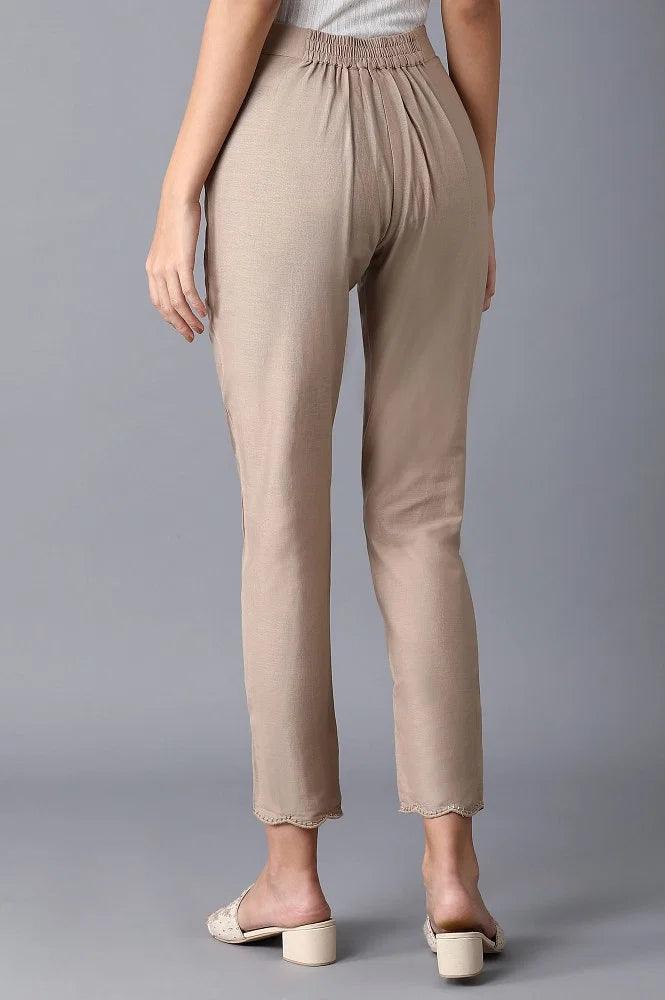 Beige Circular Hem Slim Pants - wforwoman