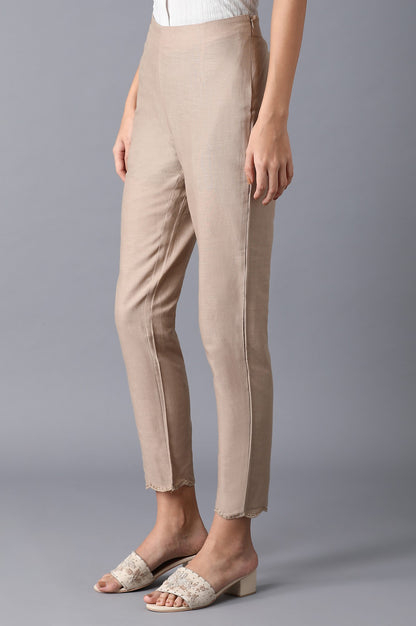 Beige Circular Hem Slim Pants