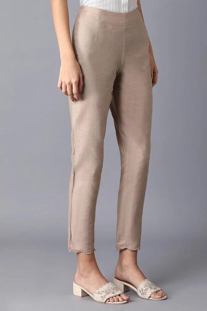 Beige Circular Hem Slim Pants - wforwoman