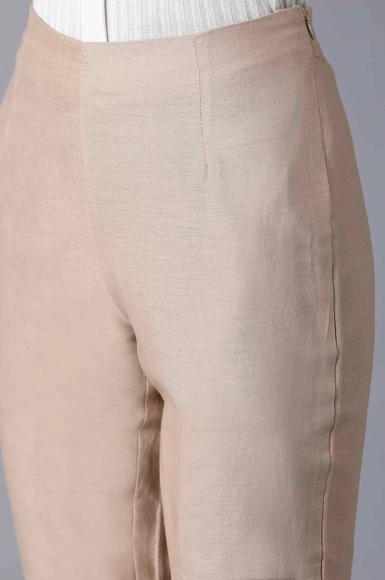 Beige Circular Hem Slim Pants