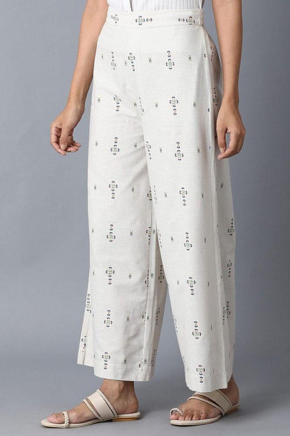 Ecru Printed Parallel Pants - wforwoman