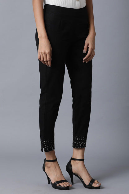 Jet Black Embroidered Slim Pants - wforwoman