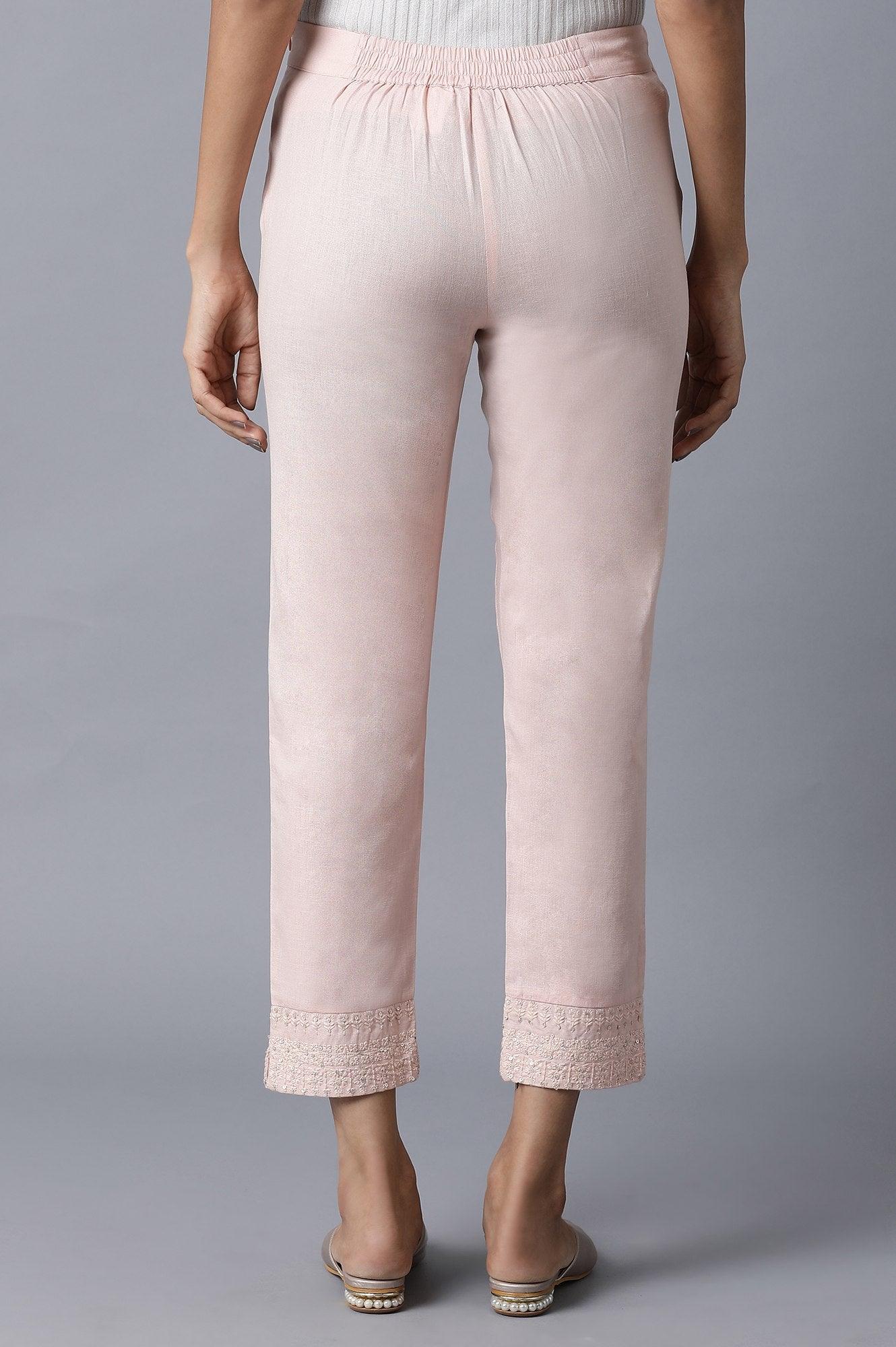 Light Pink Embroidered Slim Pants - wforwoman