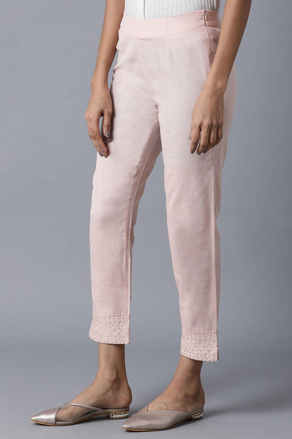 Light Pink Embroidered Slim Pants - wforwoman