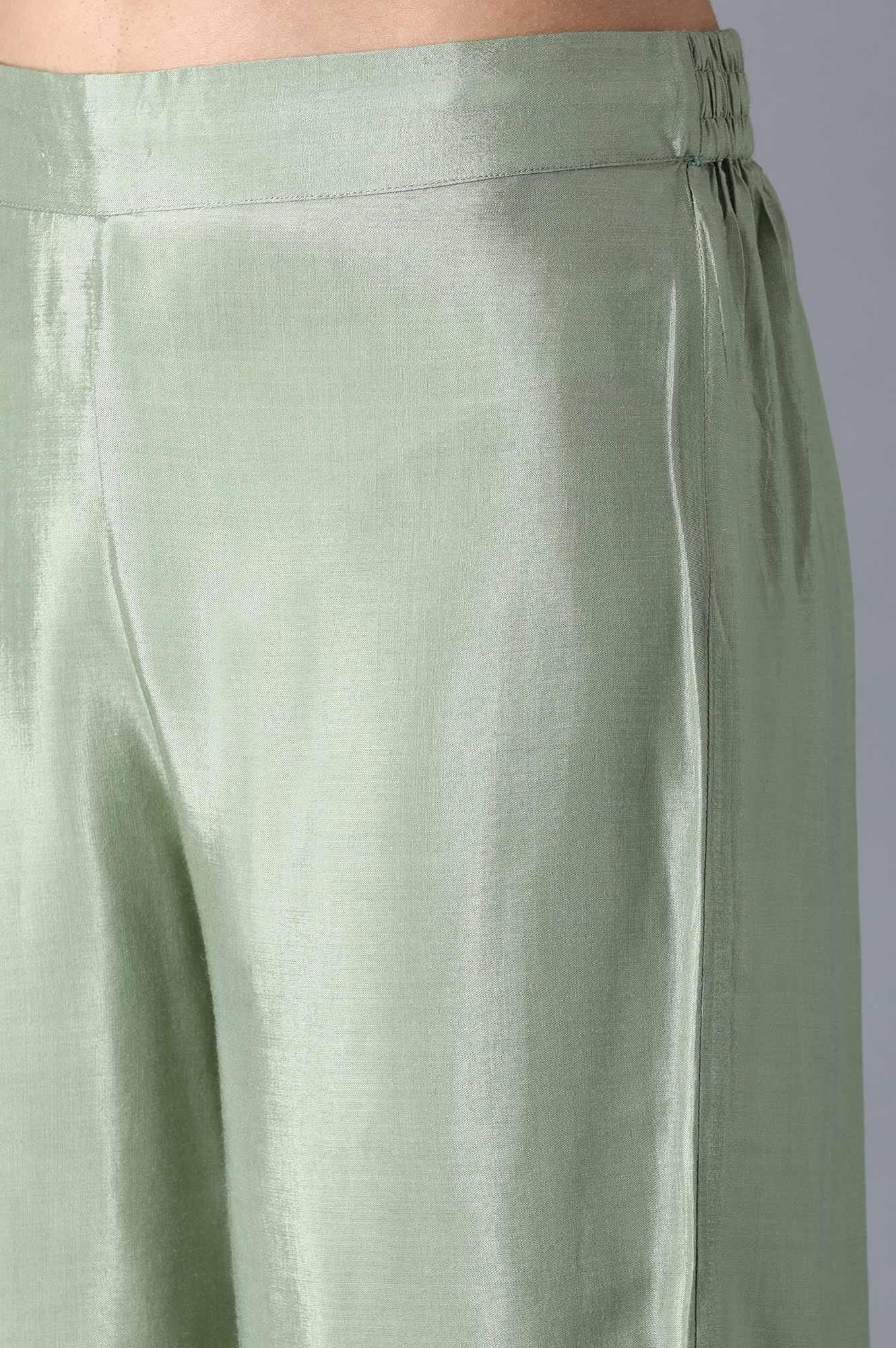 Green Embroidered Parallel Pants - wforwoman