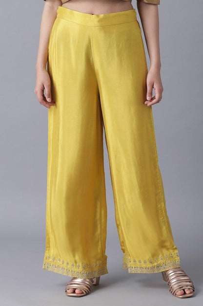 Yellow Embroidered Parallel Pants - wforwoman