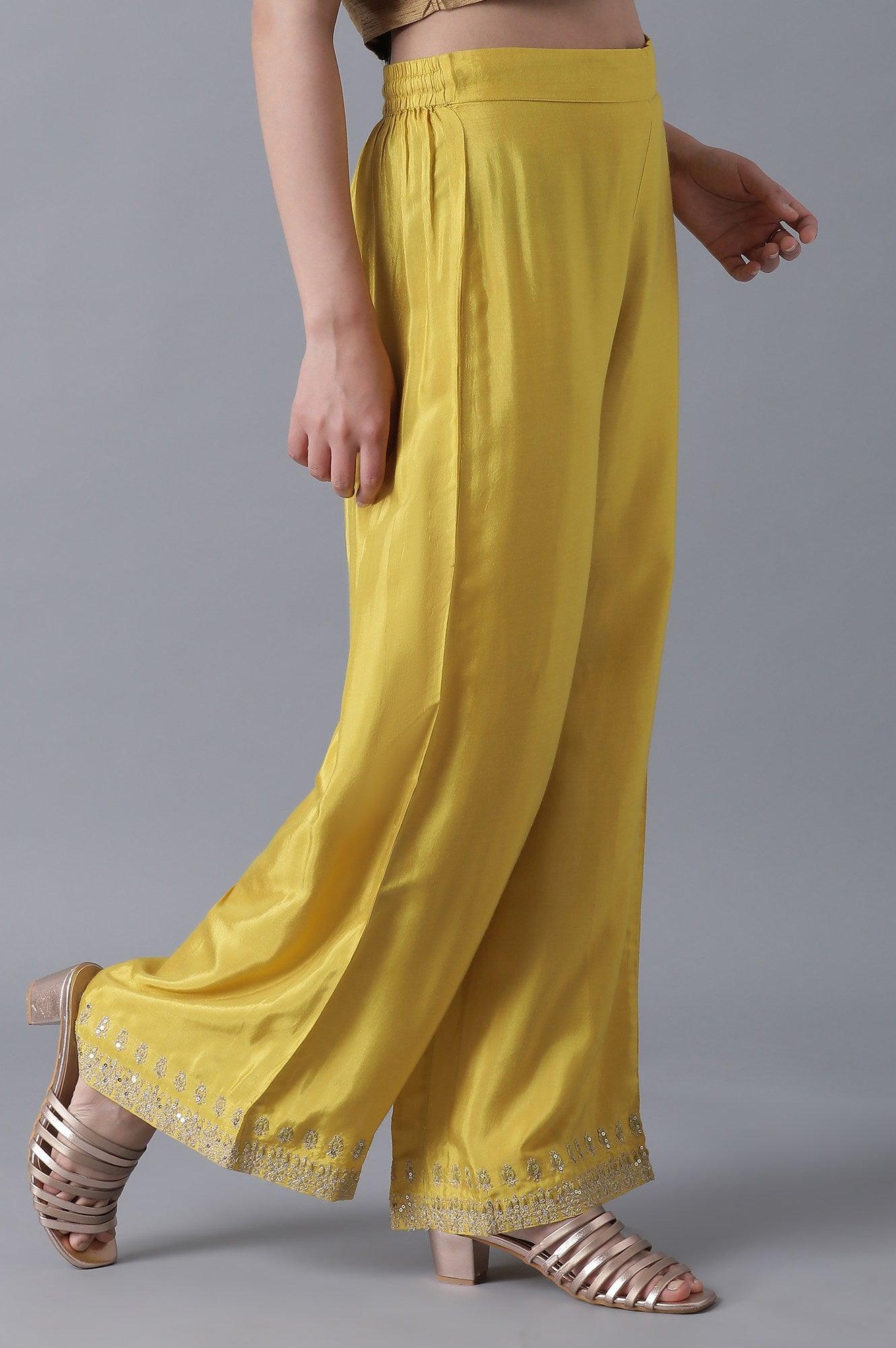 Yellow Embroidered Parallel Pants - wforwoman