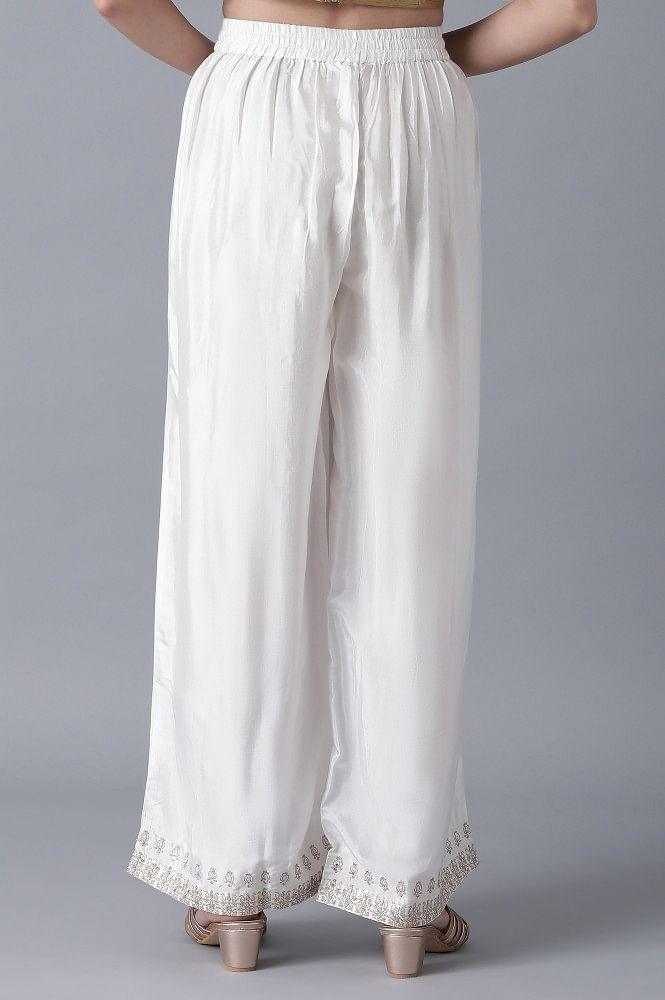 Ecru Embroidered Parallel Pants - wforwoman