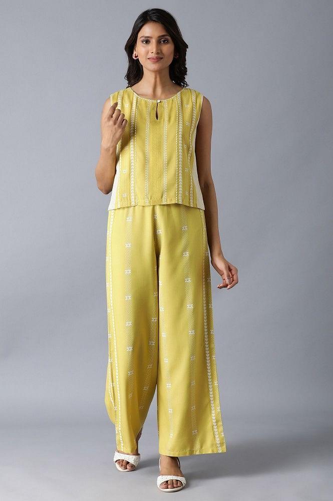 Yellow Printed Parallel Pants - wforwoman