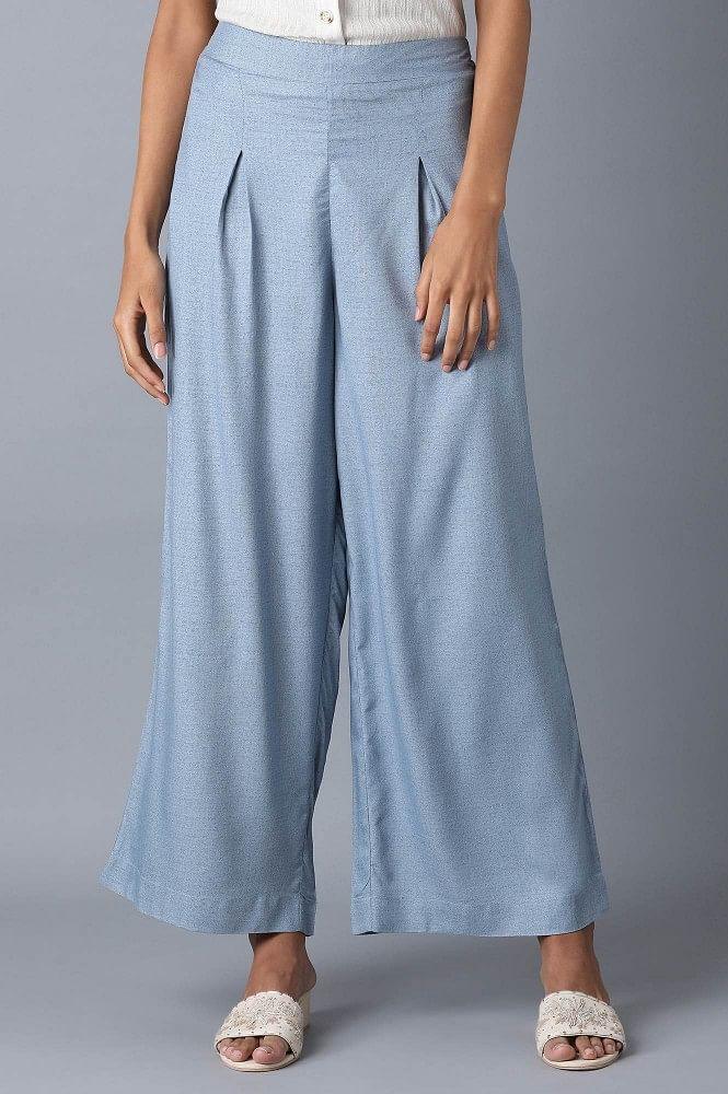 Denim Blue Printed Parallel Pants - wforwoman