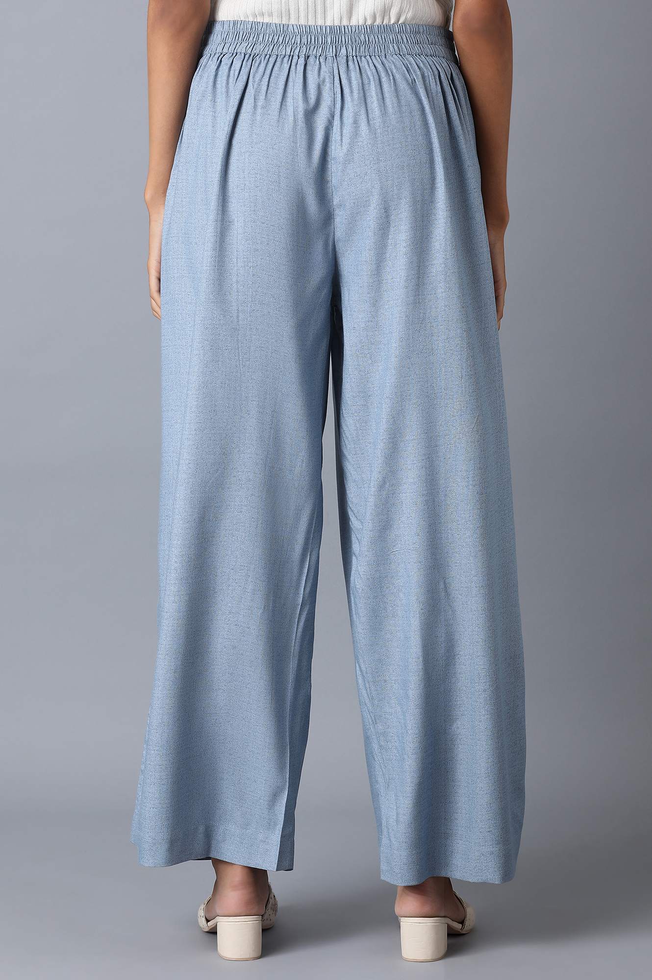 Denim Blue Printed Parallel Pants