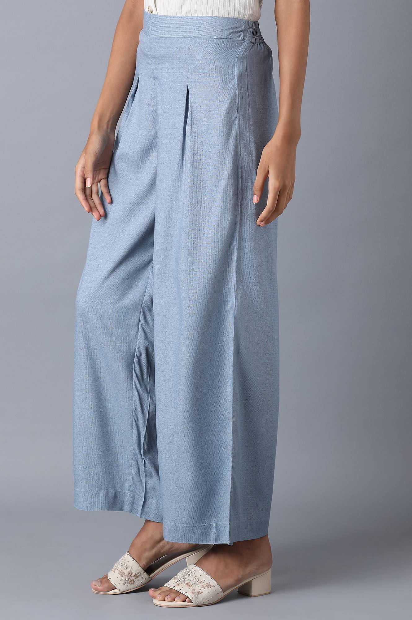 Denim Blue Printed Parallel Pants