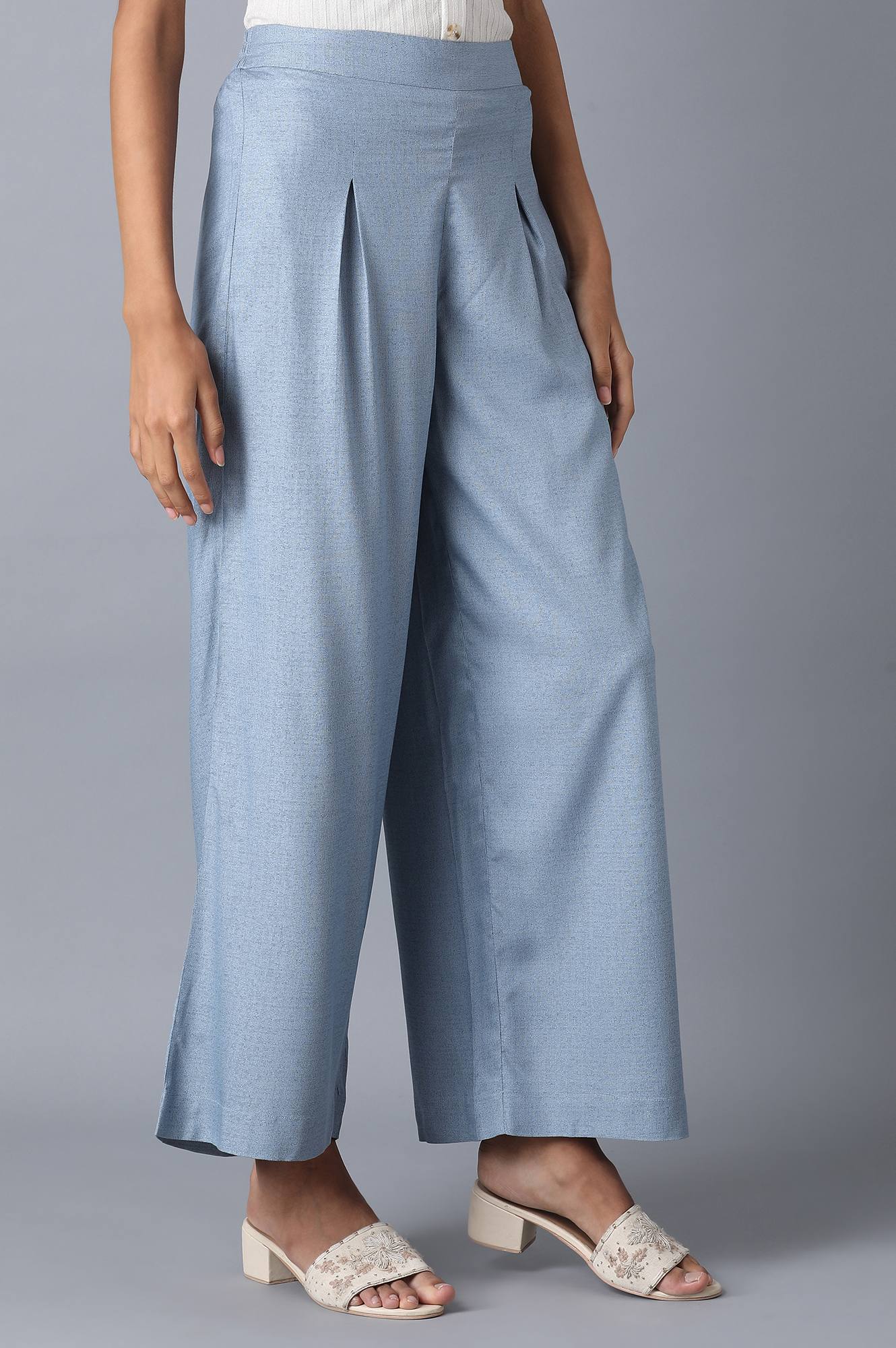 Denim Blue Printed Parallel Pants