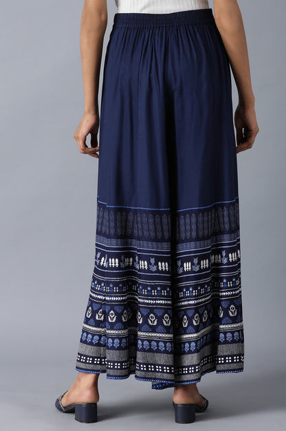 Navy Blue Printed Panelled Skirt