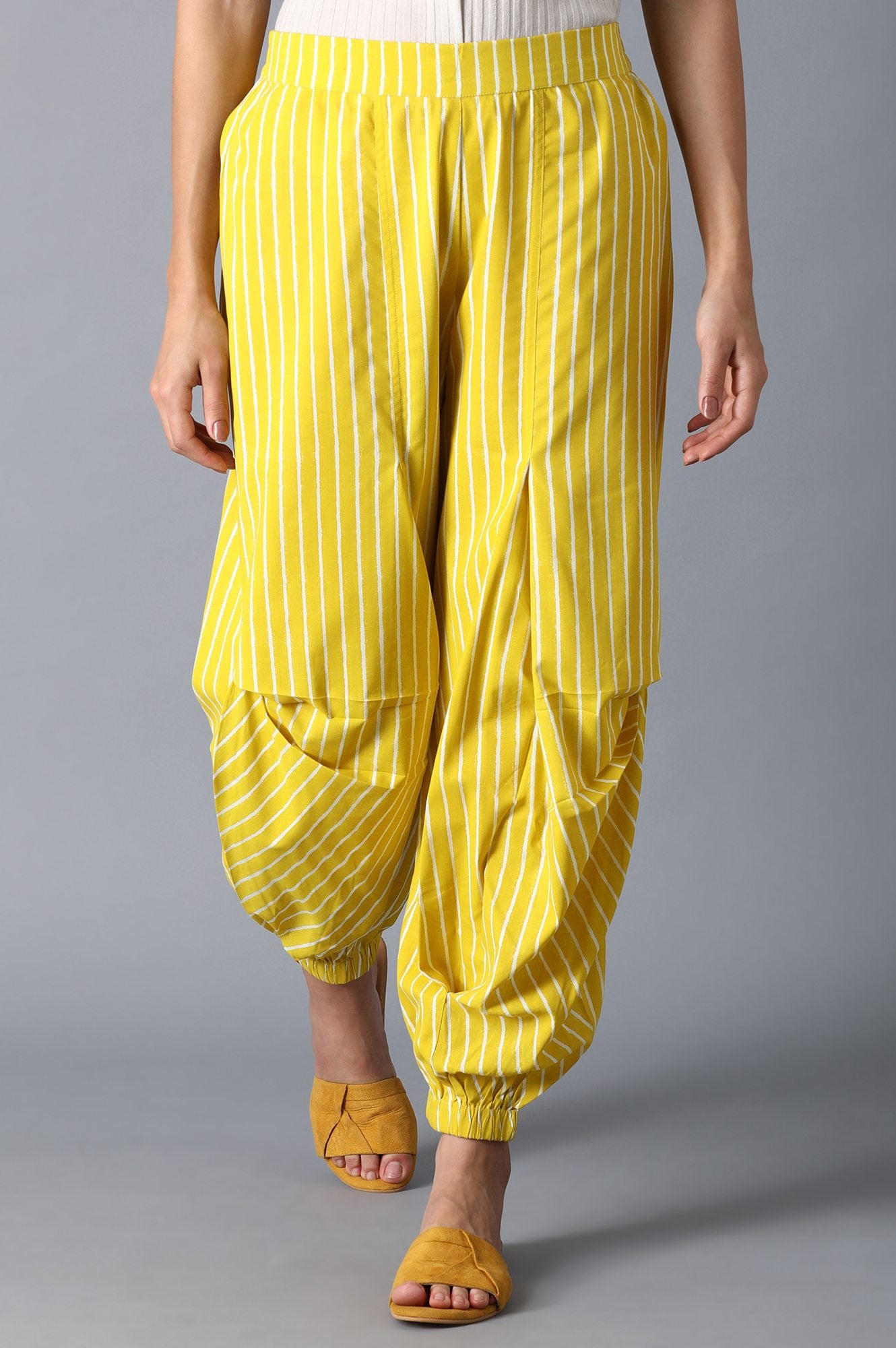 Yellow Stripped draped Pants