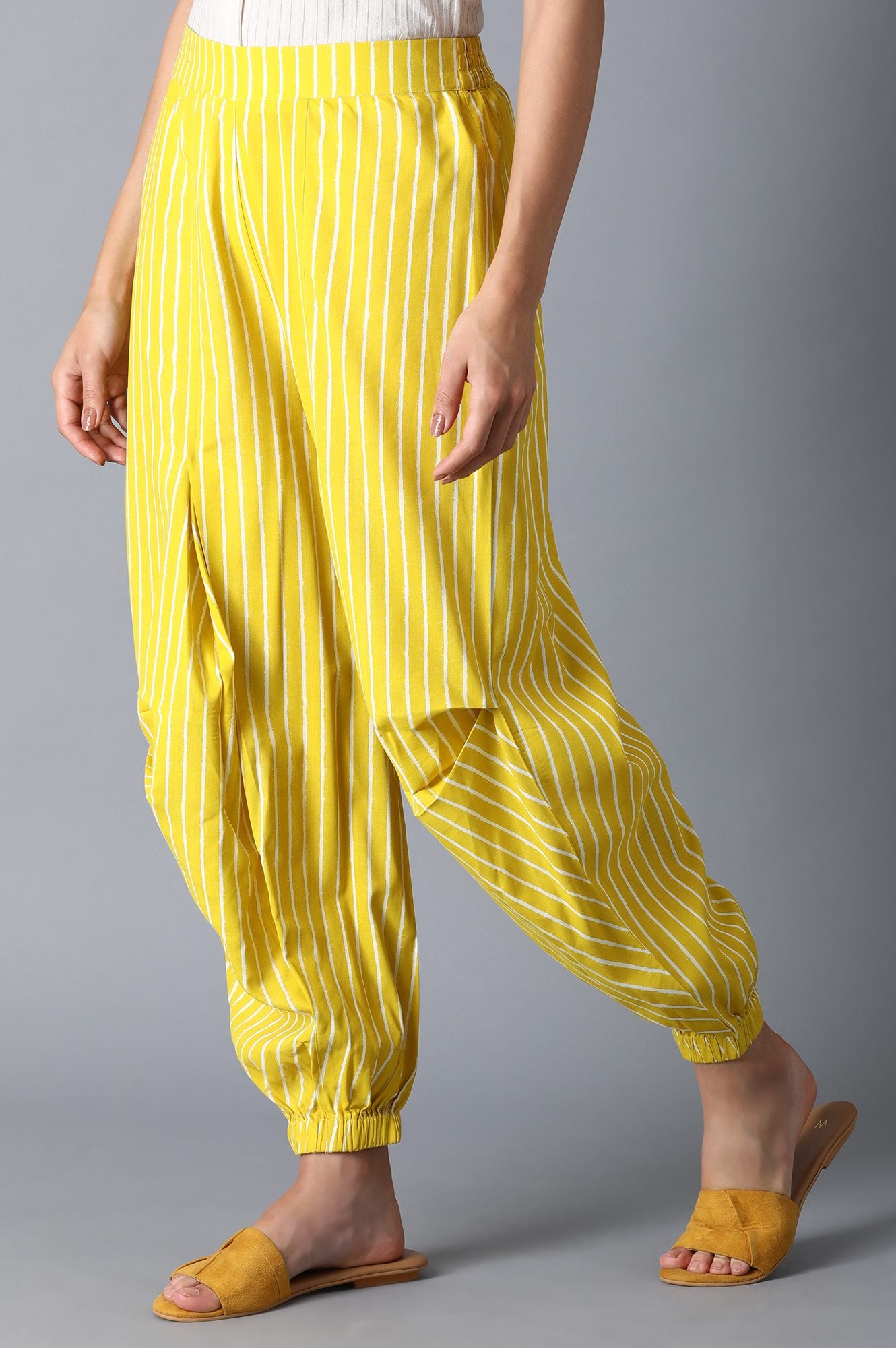 Yellow Stripped draped Pants